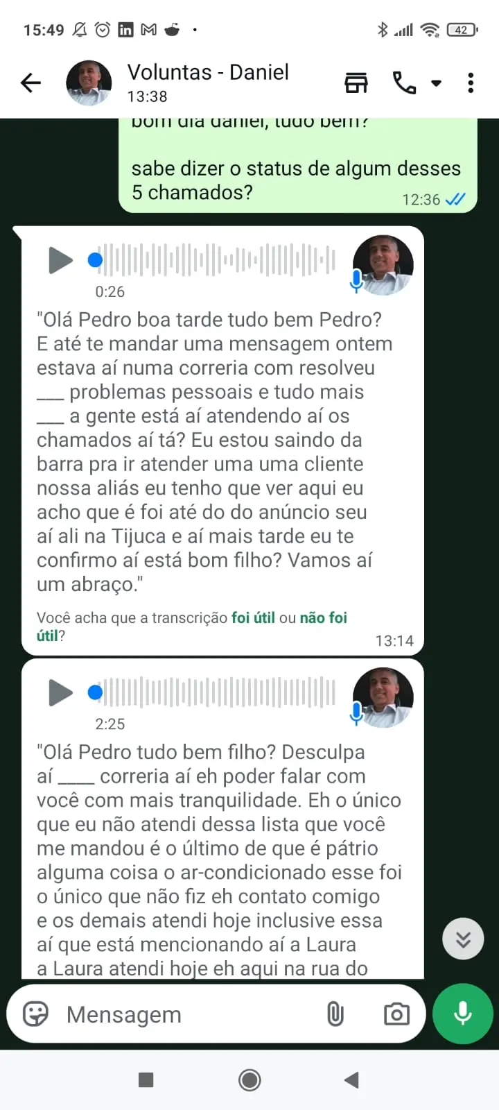 Conversa WhatsApp com Daniel da Voluntas — 60 contatos recebidos