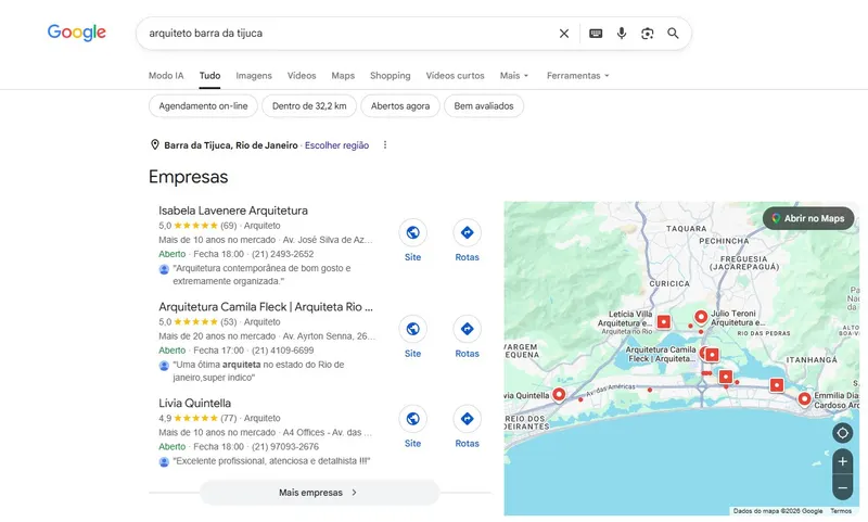 Resultado do Google para arquiteto barra da tijuca