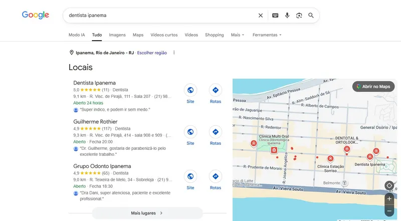 Resultado do Google para dentista ipanema