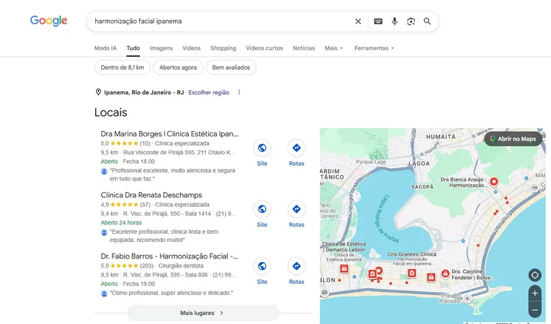 Resultado do Google para harmonização facial ipanema